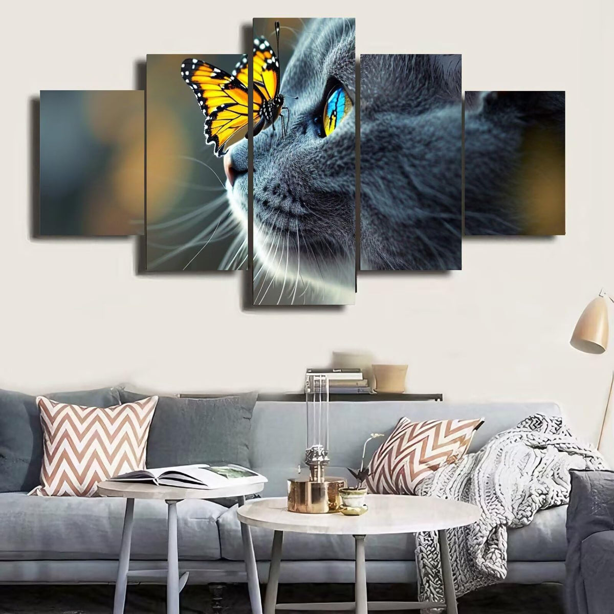 Diamond Painting Kit Cat Diamond Art Kits for Adults Butterfly 63 Full Drill Diamond Dots Crystal Gems Arts and Crafts for Home Wall Decor Gifts for Women Teenage Girls 59x118in 5 Panel 0b-1300