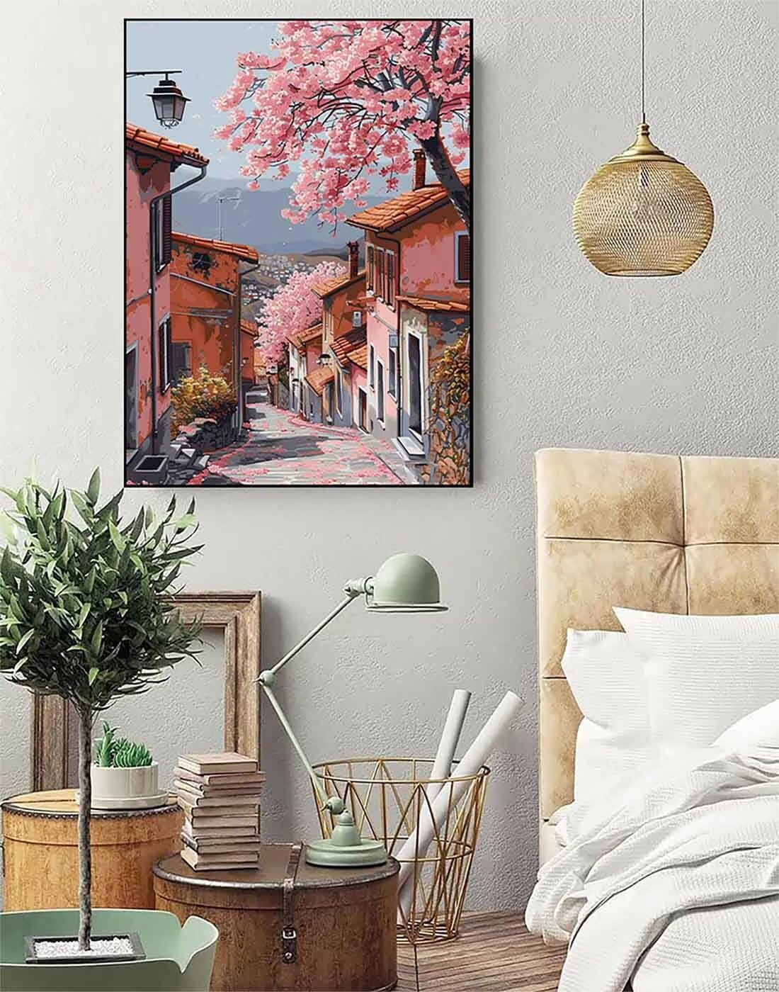 Cherry Blossoms Diamond Art Kits for Adults Beginners, City Diamond Painting Large 36x48inch, 5D Gem Art Crafts for Adults Mosaic Kits, Full Drill Square Dimond Crystal Paintings, Home Decor -zjn2638