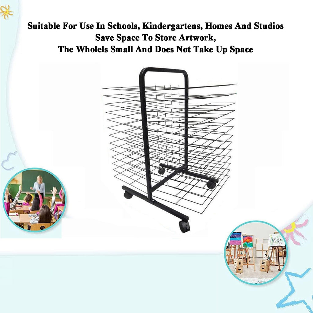 26 Tier Mobile Art Drying Rack Removable Metal Shelves,Lockable Wheels Space-Saving Storage for Classrooms,Studios,and Craft Rooms