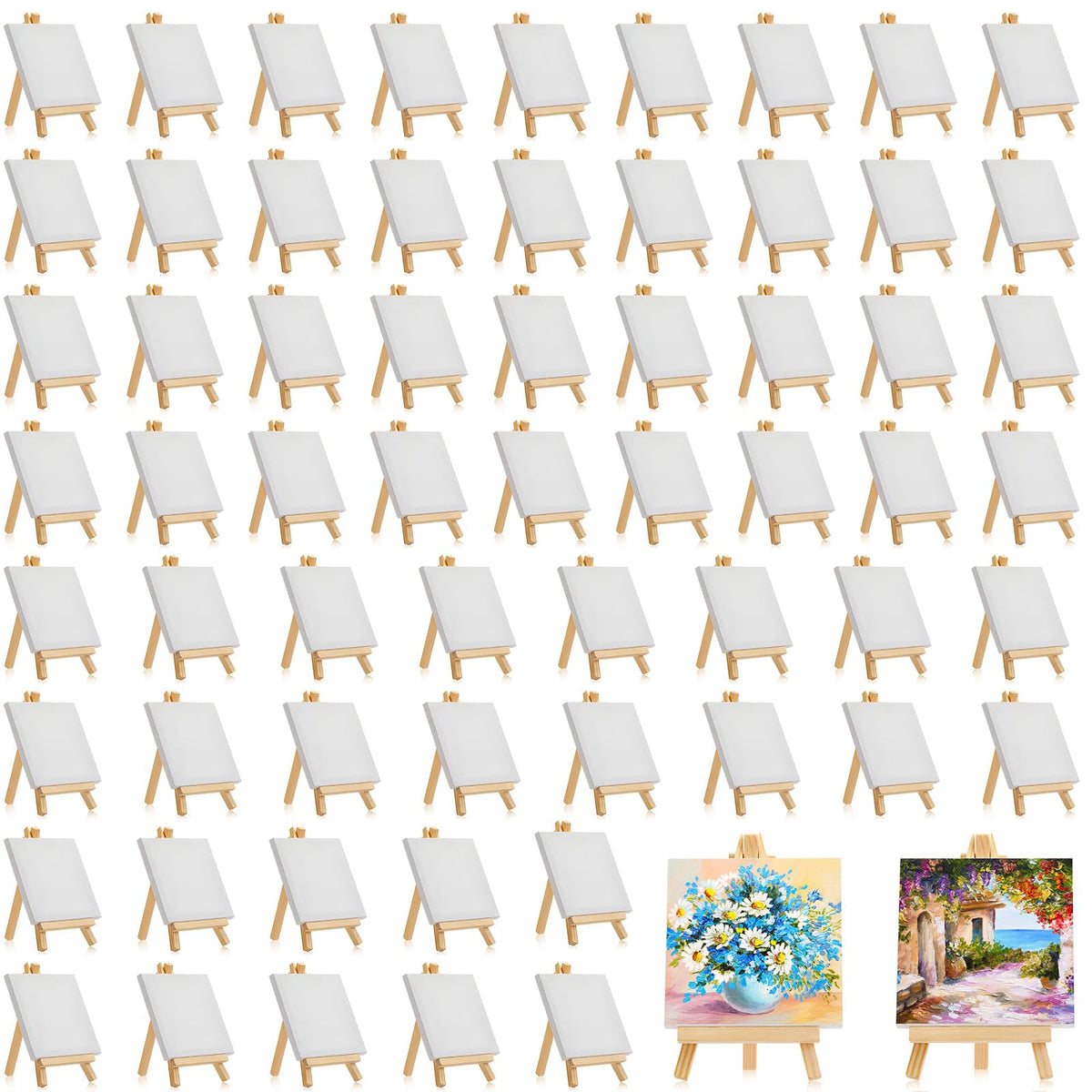 300pcs/150 Pack Mini Canvas with Easel for Painting Wood 6 x 6 Inch