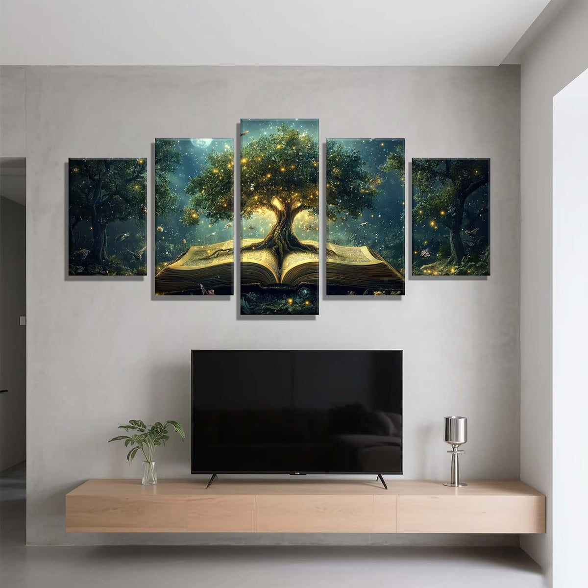 Diamond Painting Forest Tree 5 Panel Diamond Art Kits for Adults, 5D DIY Full Drill Rhinestone Embroidery Paintings, Cross Stitch Crystal Art Paint by Numbers Crafts, Home Decor 109x65in q-10295