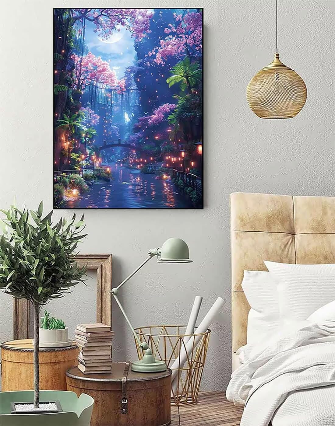 Diamond Art Landscape Diamond Painting Cherry Blossoms Dimond Art Painting for Adults Beginners, 5D Crystal Gem Crafts Mosaic Kits for Adults Hobbies for Women, Room Decor, 36 x 48 Inch Canvas -n6SL