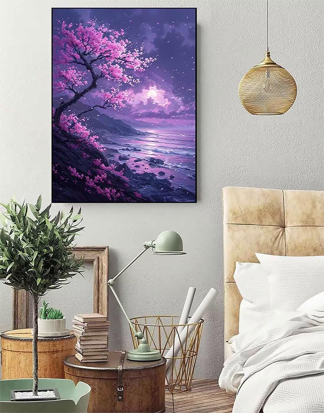 Cherry Blossoms Diamond Art Kits for Adults Beginners, Ocean Diamond Painting Large 36x48inch, 5D Gem Art Crafts for Adults Mosaic Kits, Full Drill Square Dimond Crystal Paintings, Home Decor -zjn26TX