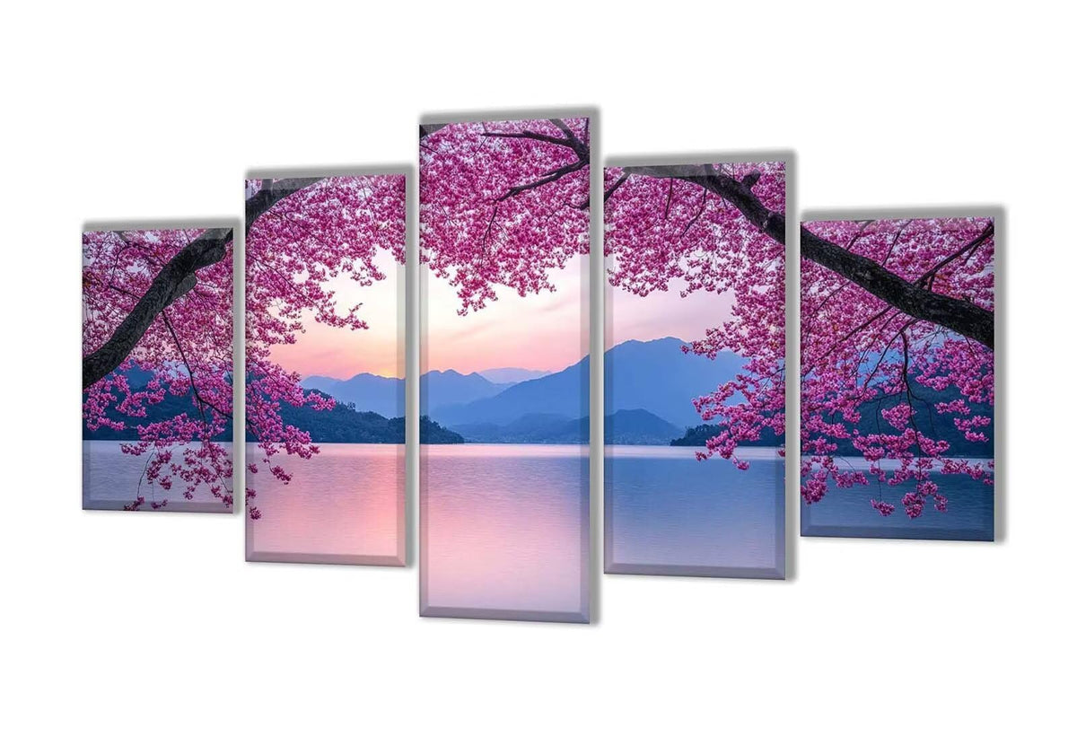 5 Pack Diamond Painting Kits Lake Plum Bossom Large Diamond Painting Kits for Adults, Crystal Gems Arts and Crafts, DIY Full Drill Embroidery Paintings for Home Wall Decor 250x150cm/100x60in q-273