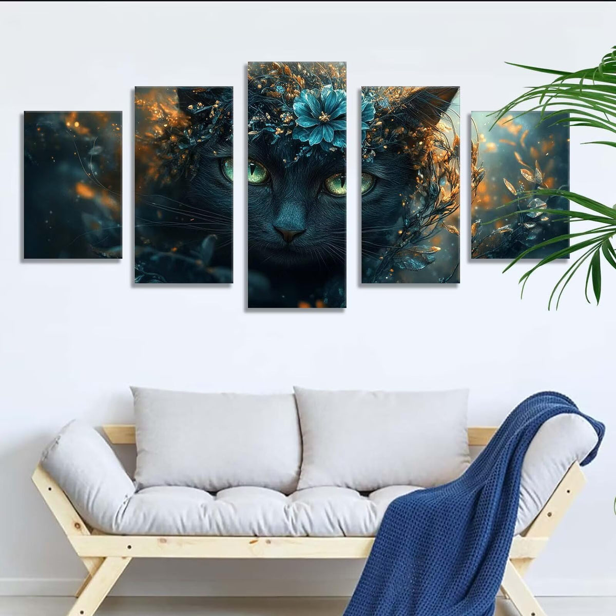 Diamond Painting Flower Cat 5 Panel Diamond Art Kits for Adults, 5D DIY Full Drill Rhinestone Embroidery Paintings, Cross Stitch Crystal Art Paint by Numbers Crafts, Home Decor Gifts 109x65in q-9481