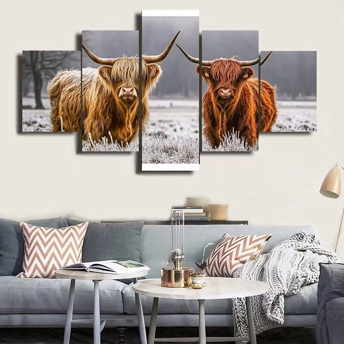 Diamond Painting Kit Animal Diamond Art Kits for Adults Highland Cattle Full Drill Diamond Dots Crystal Gems Arts and Crafts for Home Wall Decor Gifts for Women Teenage Girls 59x118in 5 Panel 0b-760