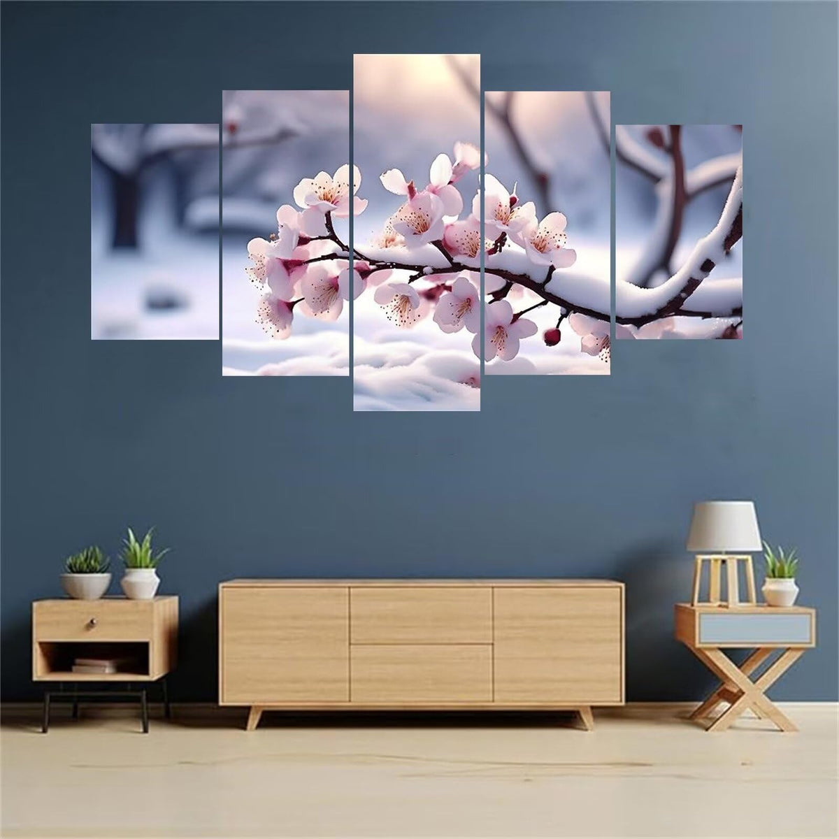 Diamond Art Plum Blossom Snow Diamond Painting 5 Panel Large Diamond Painting Kits, Paint by Numbers Kit for Adults Beginners Arts & Crafts for Home Wall Art Painting Decor 250x150cm/100x60in E-7411