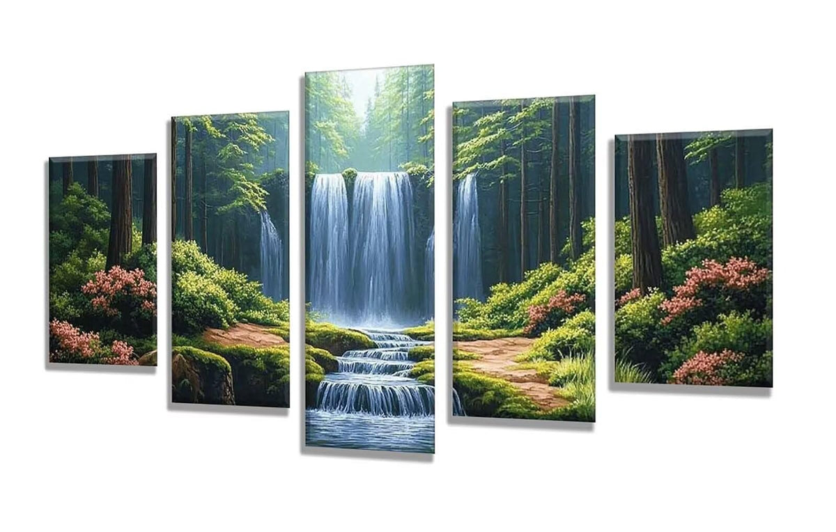 Diamond Painting Fall Forest 5 Panel Diamond Art Kits for Adults, 5D DIY Full Drill Rhinestone Embroidery Paintings, Cross Stitch Crystal Art Paint by Numbers Crafts, Home Decor Gifts 109x65in q-9118