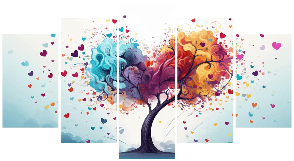 5 Panel Diamond Painting Kits 5D DIY Love Tree Diamond Art Kits for Adults, Full Drill Round Diamond Dots Crystal Rhinestone Gems Arts and Crafts for Home Wall Decor Gifts 120x78in E-137