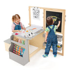 Costzon Easel for Kids, Wooden Art Center with Double-Sided Blackboard & Whiteboard, Paper Roll for Drawing, Crafts, Writing, Toddler Activity Table with Storage, Kids Table and Chair Set (Brown)