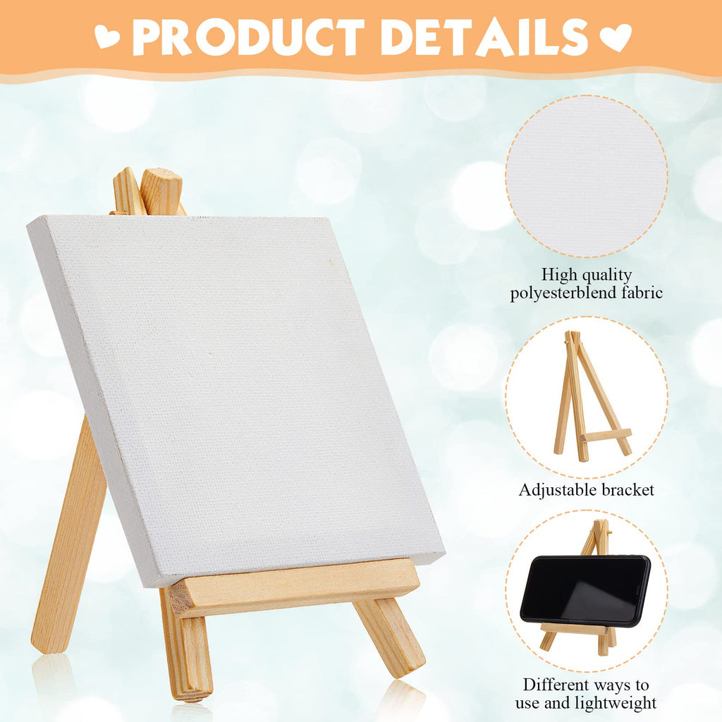 300pcs/150 Pack Mini Canvas with Easel for Painting Wood 6 x 6 Inch