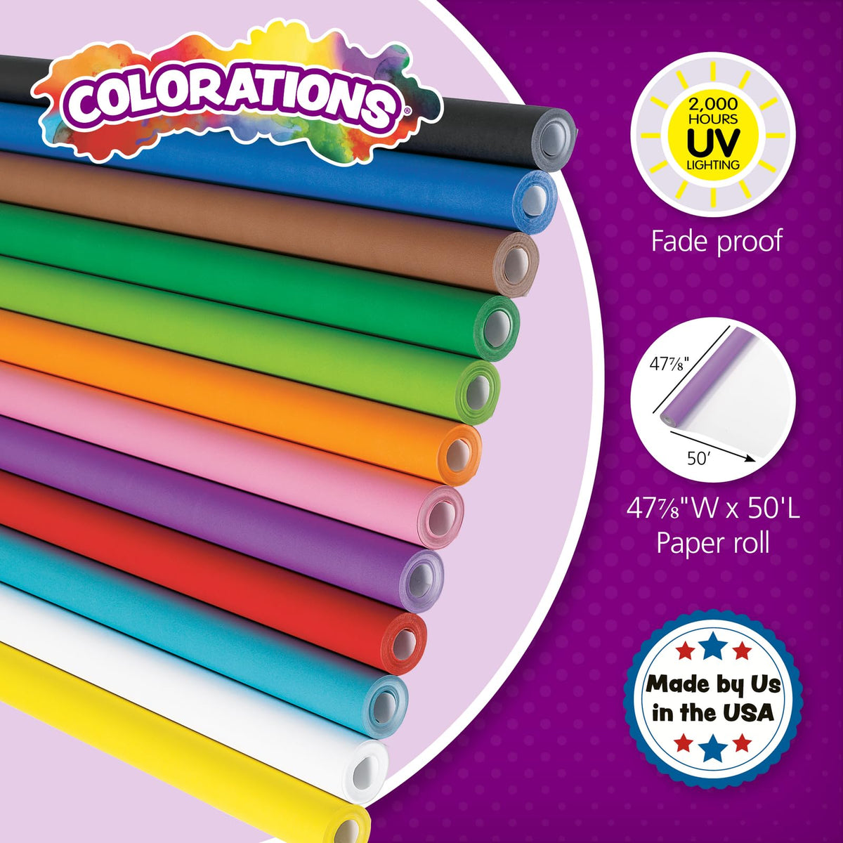 Colorations Prima-Color Fade-Resistant Paper Roll, Set of 12 Colors