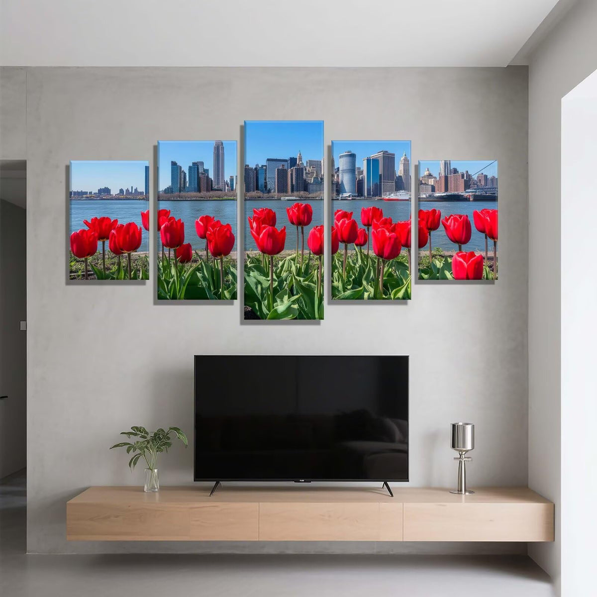 Diamond Painting City Flower 5 Panel Diamond Art Kits for Adults, 5D DIY Full Drill Rhinestone Embroidery Paintings, Cross Stitch Crystal Art Paint by Numbers Crafts, Home Decor 109x65in q-10053
