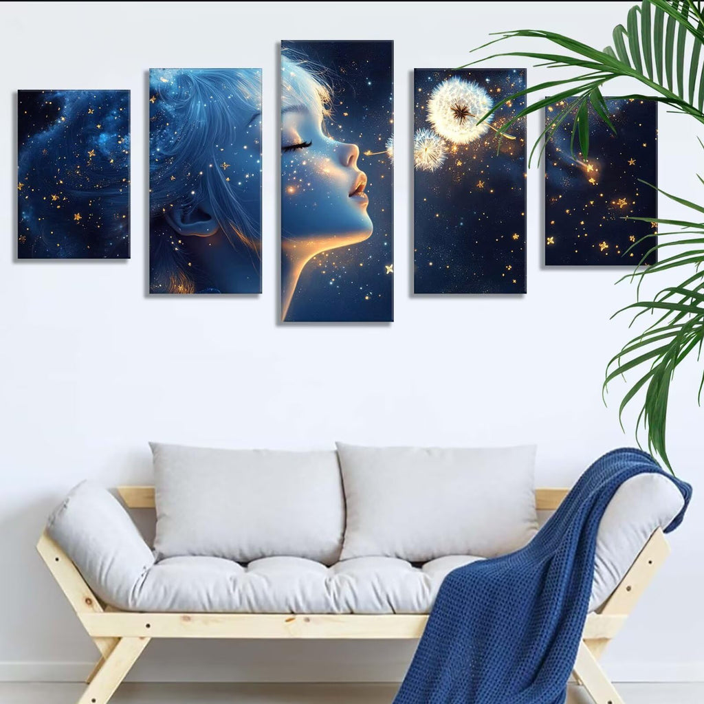 5 Pack Diamond Painting Kits Flower Girl Large Diamond Painting Kits for Adults, Crystal Rhinestone Gems Arts and Crafts, DIY Full Drill Embroidery Paintings, Home Wall Decor 250x150cm/100x60in q-2396