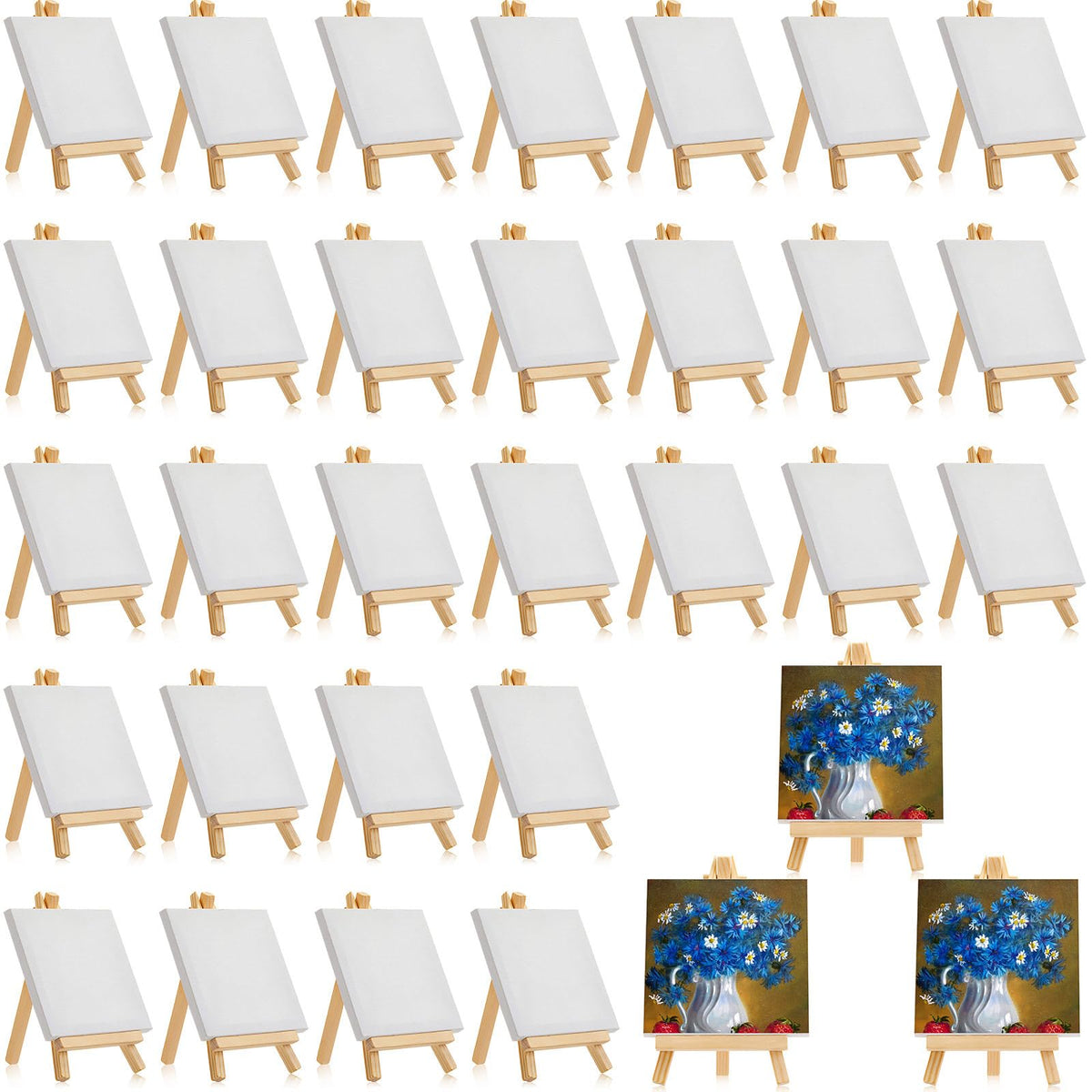 300pcs/150 Pack Mini Canvas with Easel for Painting Wood 6 x 6 Inch