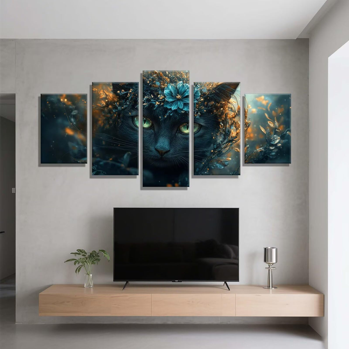 Diamond Painting Flower Cat 5 Panel Diamond Art Kits for Adults, 5D DIY Full Drill Rhinestone Embroidery Paintings, Cross Stitch Crystal Art Paint by Numbers Crafts, Home Decor Gifts 109x65in q-9481