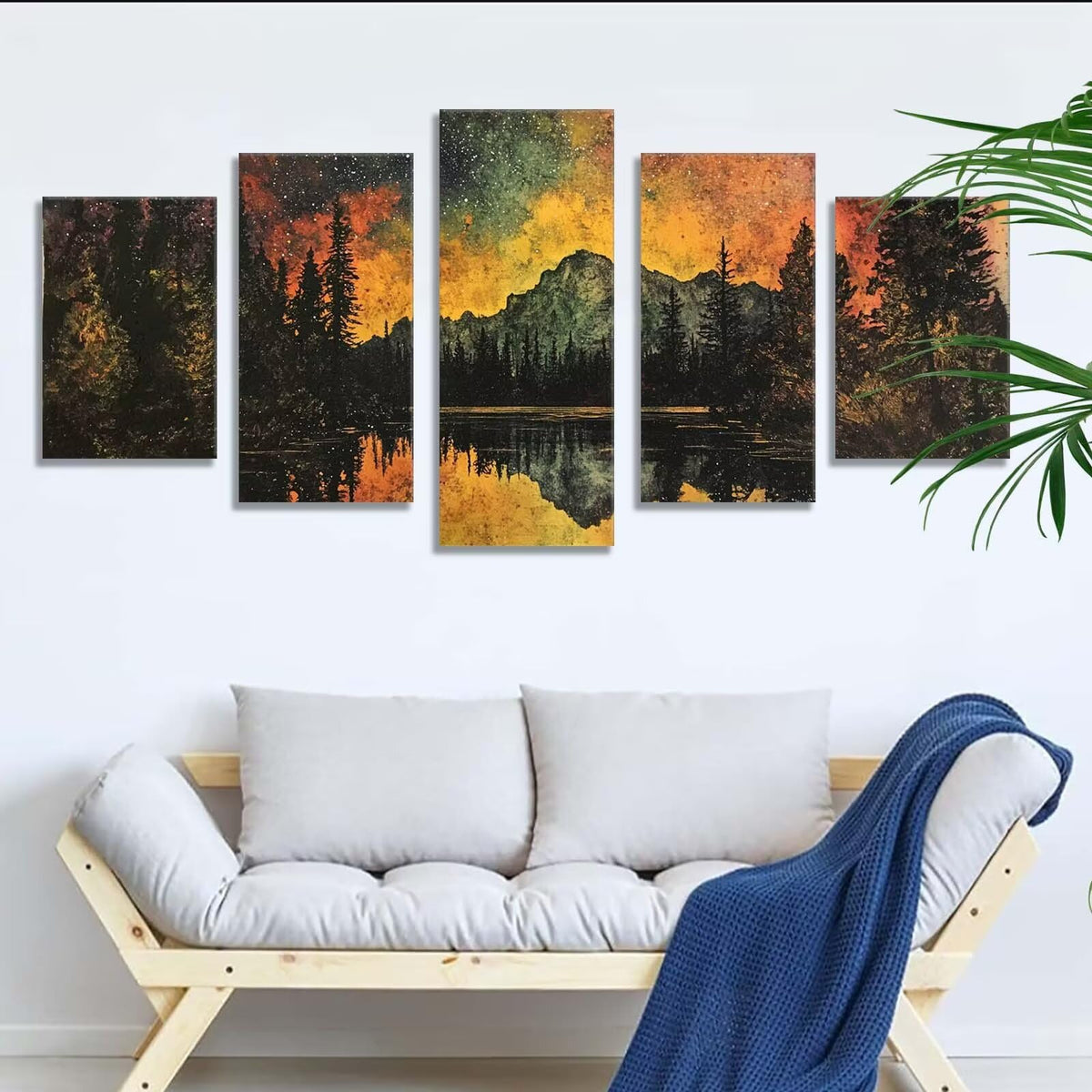 Diamond Painting Abstract Forest 5 Panel Diamond Art Kits for Adults, 5D DIY Full Drill Rhinestone Embroidery Paintings, Cross Stitch Crystal Art Paint by Numbers Crafts, Home Decor 109x65in q-9294