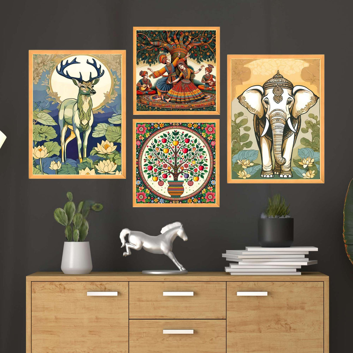 Bhavya Craft Emporium Hub Set of Four Wall Paintings for Wall Dacoration Large Framed Wall Paintings for Living Room & Bedroom Wall Art for Home Decoration & Office Wall Decor (13x10 inch CH-WD4-15)
