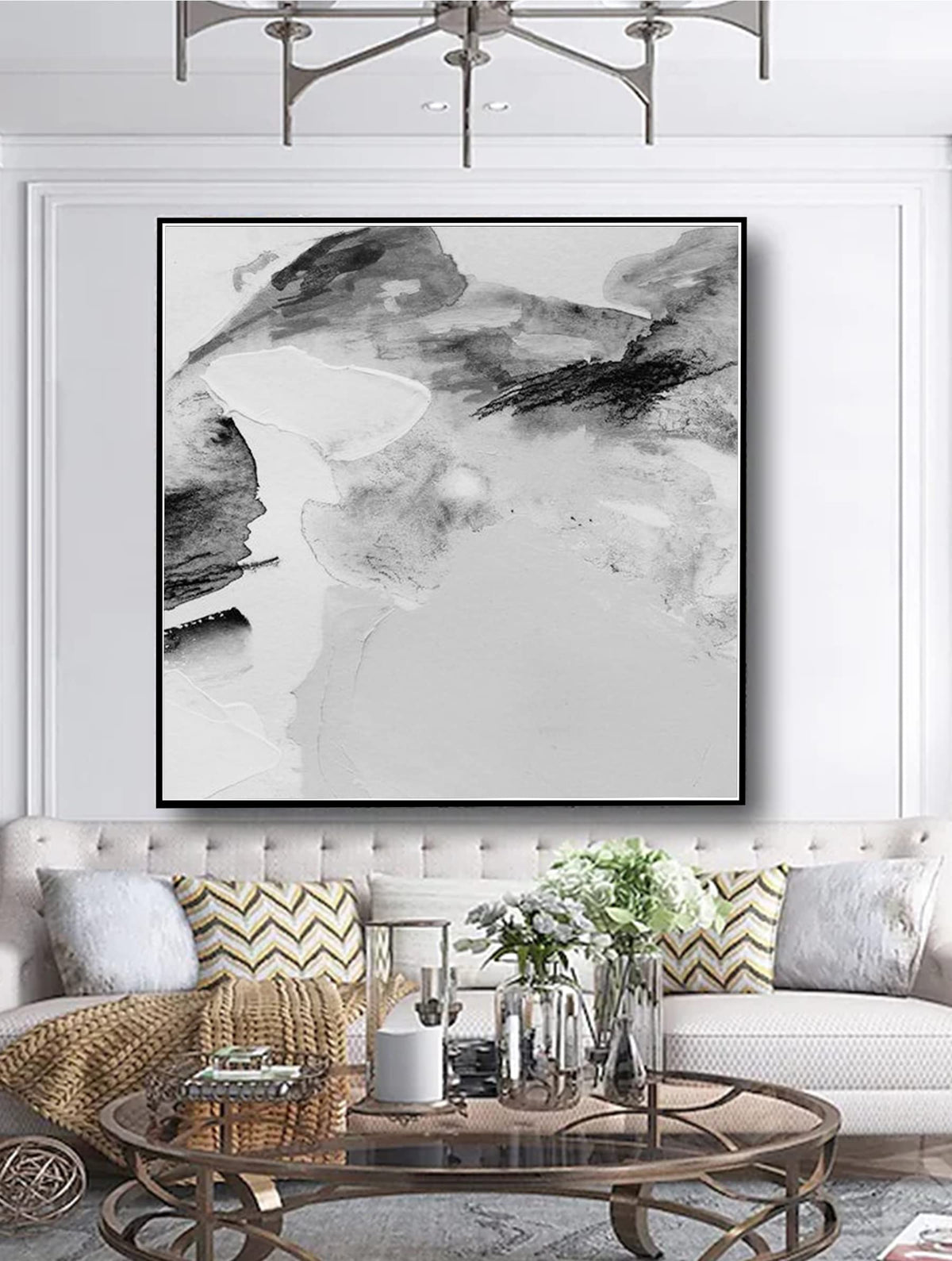 Abstract Black And White Thick Texture Canvas Wall Art Hand Painted Oil Painting Wall Decor Acrylic Canvas Craft For Home Decor 40x40 inches