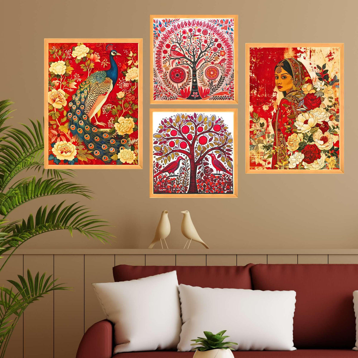 Bhavya Craft Emporium Hub Set of Four Wall Paintings for Wall Dacoration Large Framed Wall Paintings for Living Room & Bedroom Wall Art for Home Decoration & Office Wall Decor (13x10 inch CH-WD4-1)