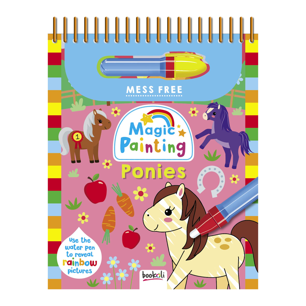 Bookoli - Magic Painting Ponies - Mess Free Painting Book - Water Painting Activity Book for Kids - Fun Arts and Crafts for Toddlers - Includes 6 Pony Pictures and Re-fillable Water Pen