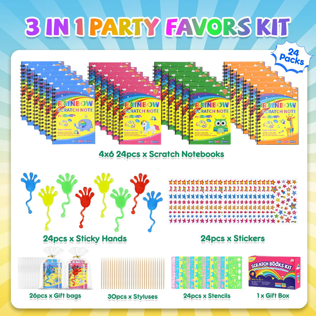 24 Packs Scratch Art Notebook+Sticky Hands+Stickers+Dragon Lamp Craft Kit