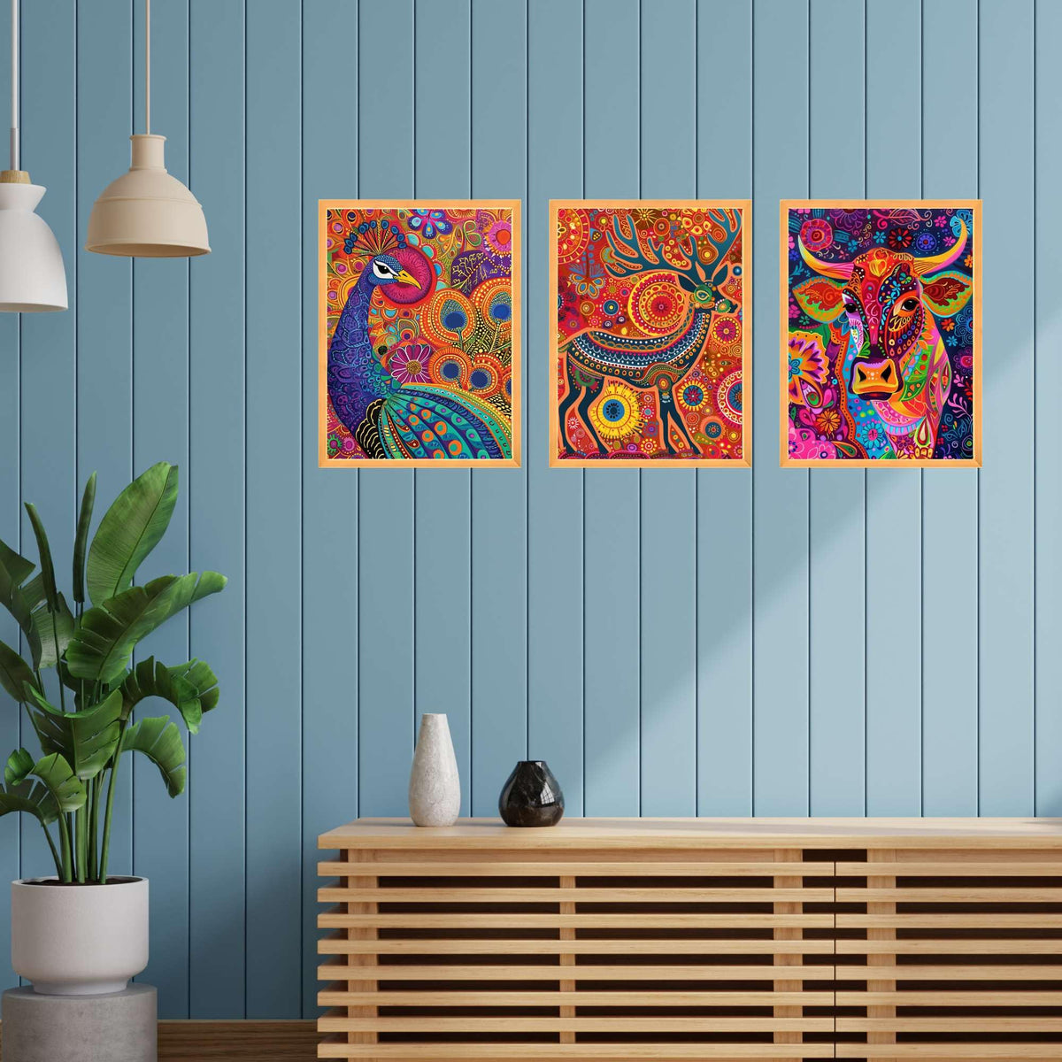 Bhavya Craft Emporium Hub Set of Three Wall Paintings for Wall Decoration Large Framed Wall Paintings for Living Room & Bedroom Wall Art for Home Decoration & Office Wall Decor (18x12 inch CH-WD3-7)