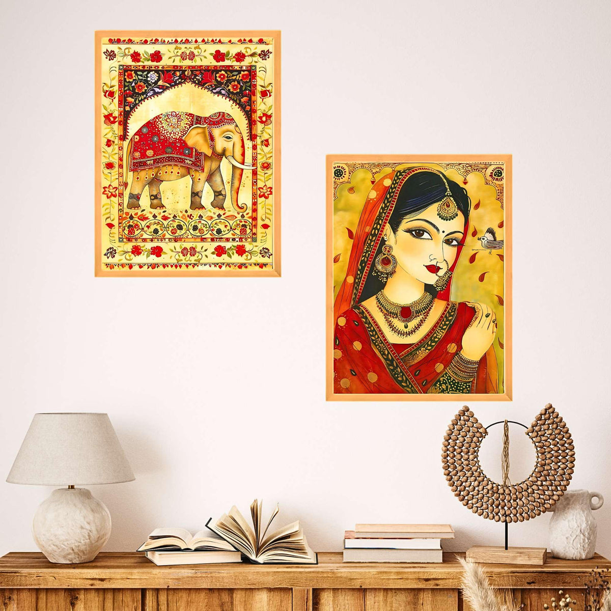 Bhavya Craft Emporium Hub Set of Two Wall Paintings for Wall Dacoration Large Framed Wall Paintings for Living Room & Bedroom Wall Art for Home Decoration & Office Wall Decor (18x12 inch CH-WD2-17)