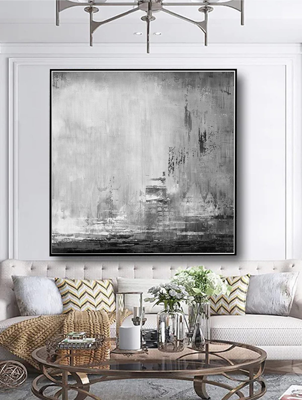 Abstract Black And White Thick Texture Canvas Wall Art Hand Painted Oil Painting Wall Decor Acrylic Canvas Craft For Home Decor 40x40 inches