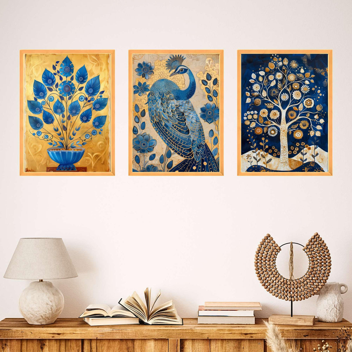 Bhavya Craft Emporium Hub Set of Three Wall Paintings for Wall Dacoration Large Framed Wall Paintings for Living Room & Bedroom Wall Art for Home Decoration & Office Wall Decor (24x18 inch CH-WD3-15)