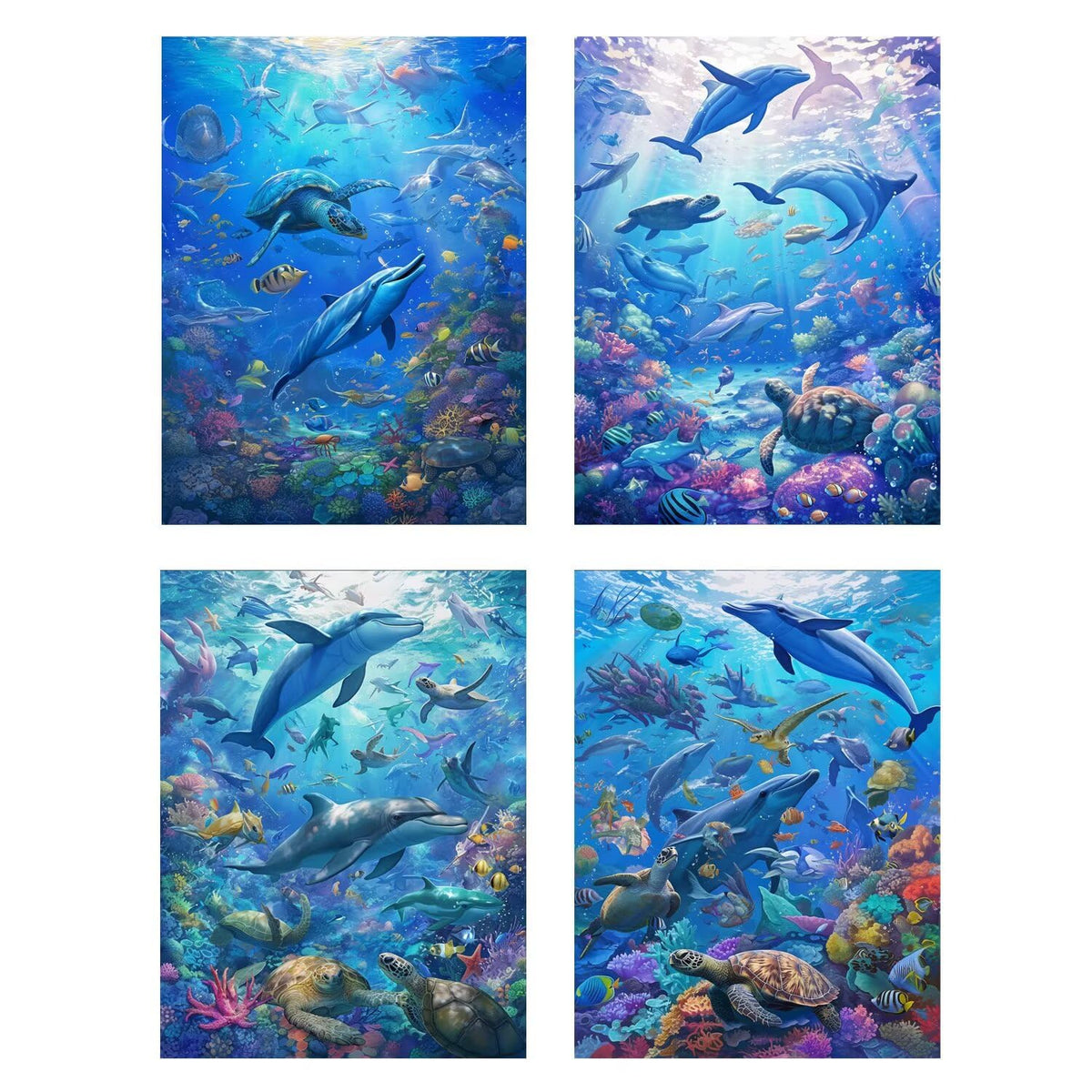 4 Pack Ocean Diamond Art Kits 24x36inch Diamond Painting Animal, Full Square Drill Gem Art Painting Kits DIY Crystal Embroidery Cross Stitch Arts and Crafts for Girls 8-12, Home Decor Gifts O-353y