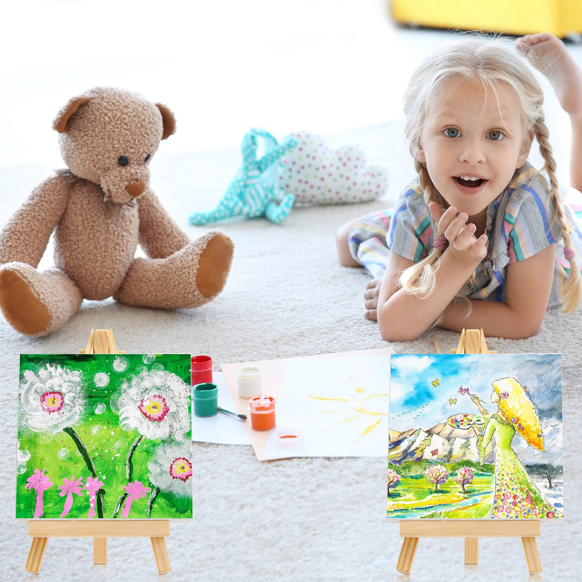 300pcs/150 Pack Mini Canvas with Easel for Painting Wood 6 x 6 Inch