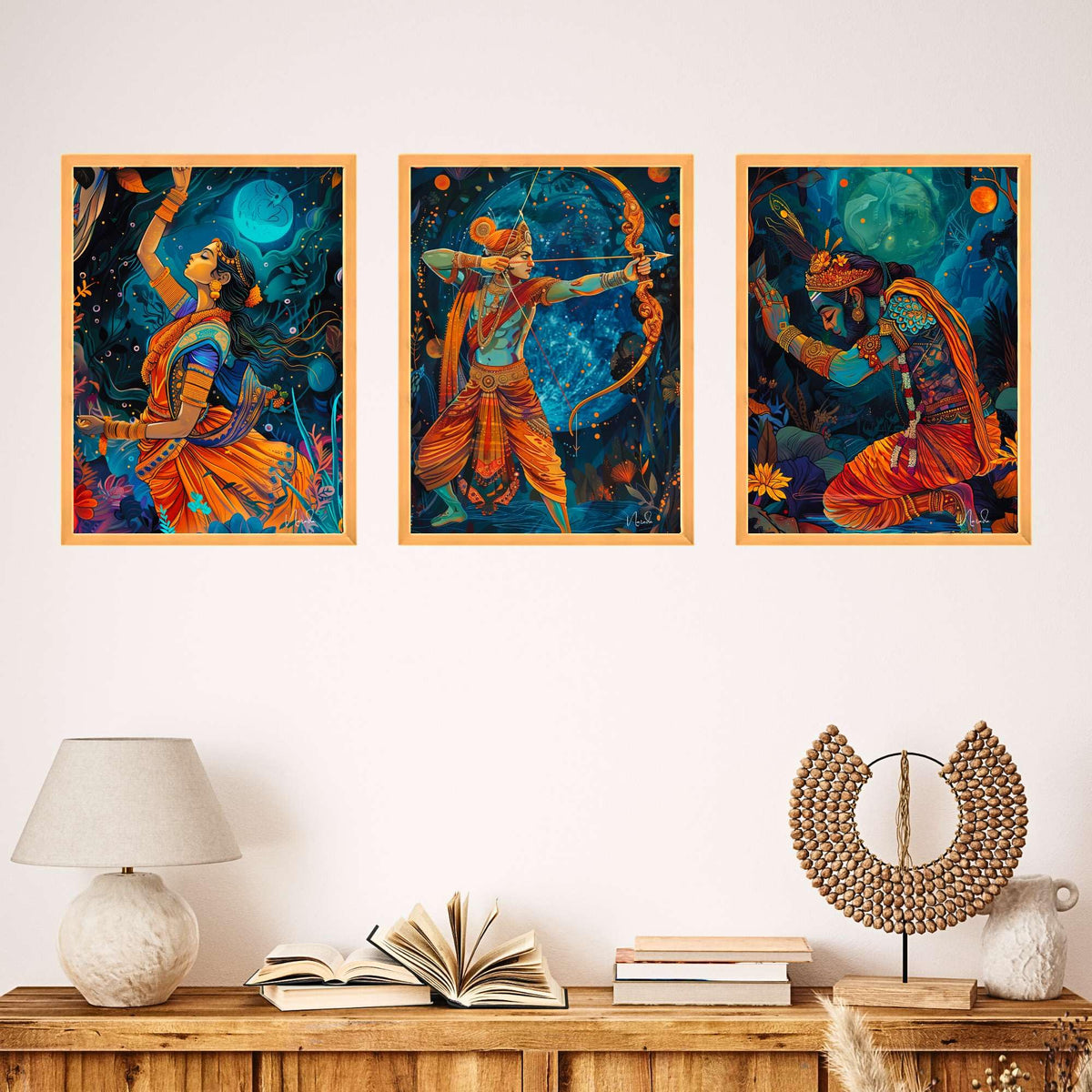 Bhavya Craft Emporium Hub Set of Three Wall Paintings for Wall Dacoration Large Framed Wall Paintings for Living Room & Bedroom Wall Art for Home Decoration & Office Wall Decor (24x18 inch CH-WD3-13)
