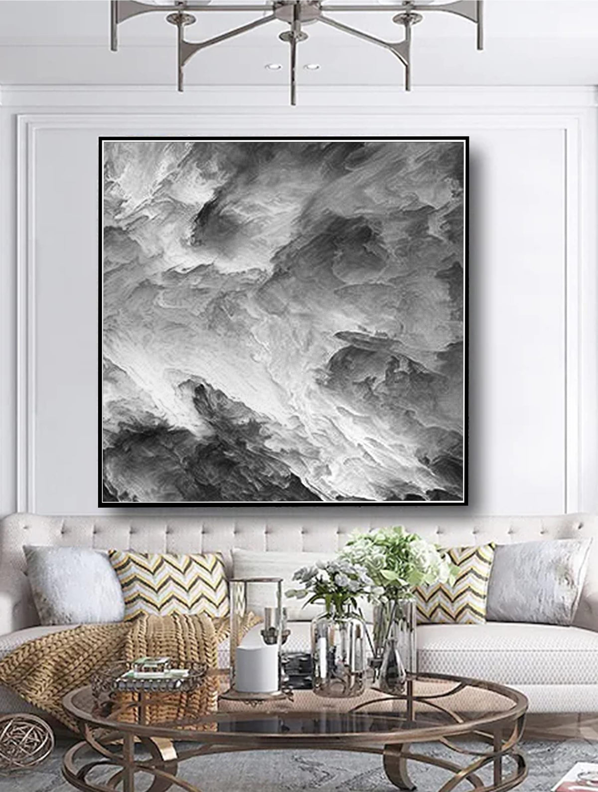 Abstract Black And White Thick Texture Canvas Wall Art Hand Painted Oil Painting Wall Decor Acrylic Canvas Craft For Home Decor 40x40 inches