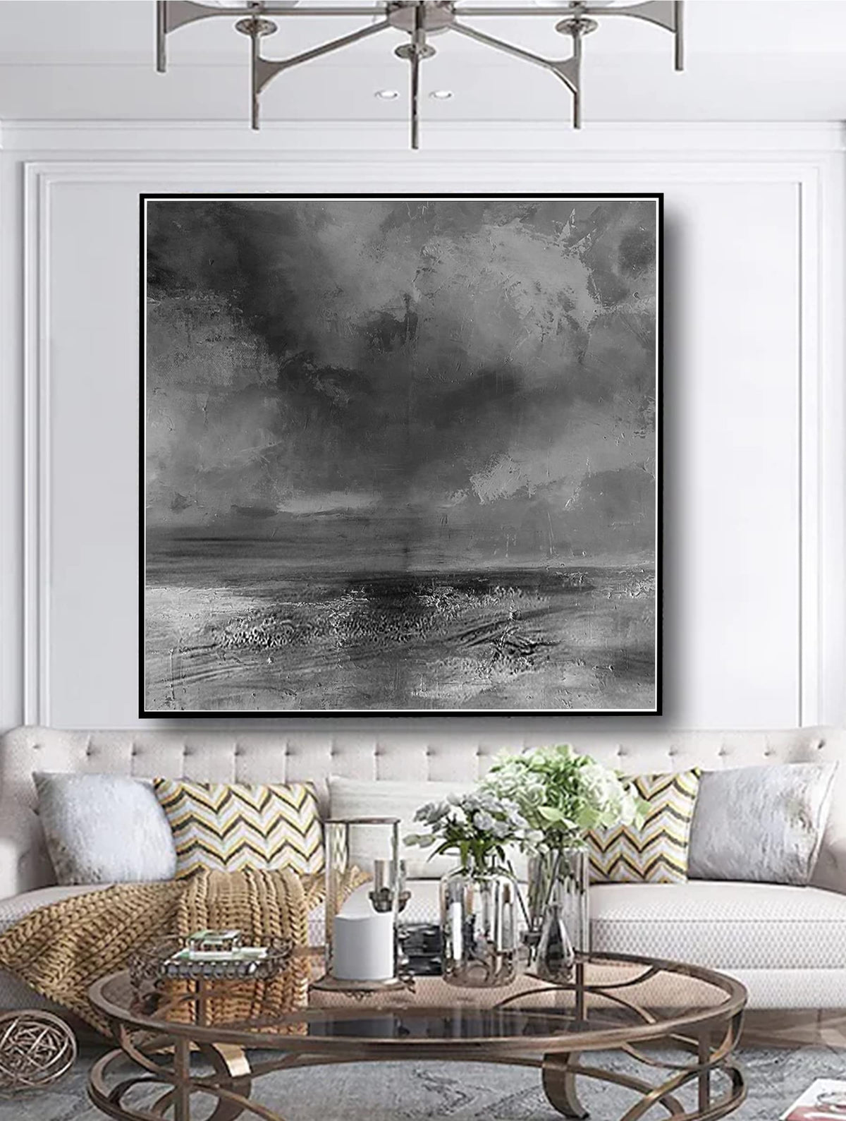 Abstract Black And White Thick Texture Canvas Wall Art Hand Painted Oil Painting Wall Decor Acrylic Canvas Craft For Home Decor 40x40 inches