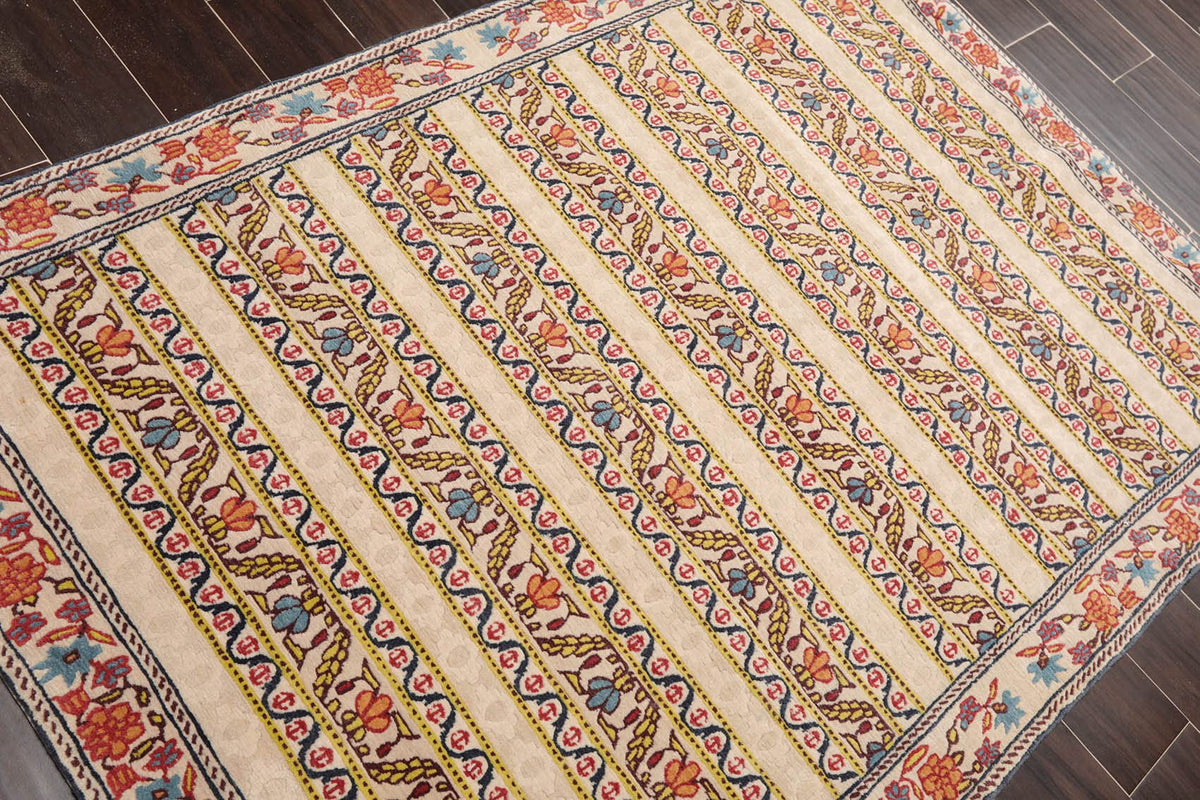 4'x5'9'' Hand Knotted Wool Arts & Craft Oriental Area Rug Beige, Blue