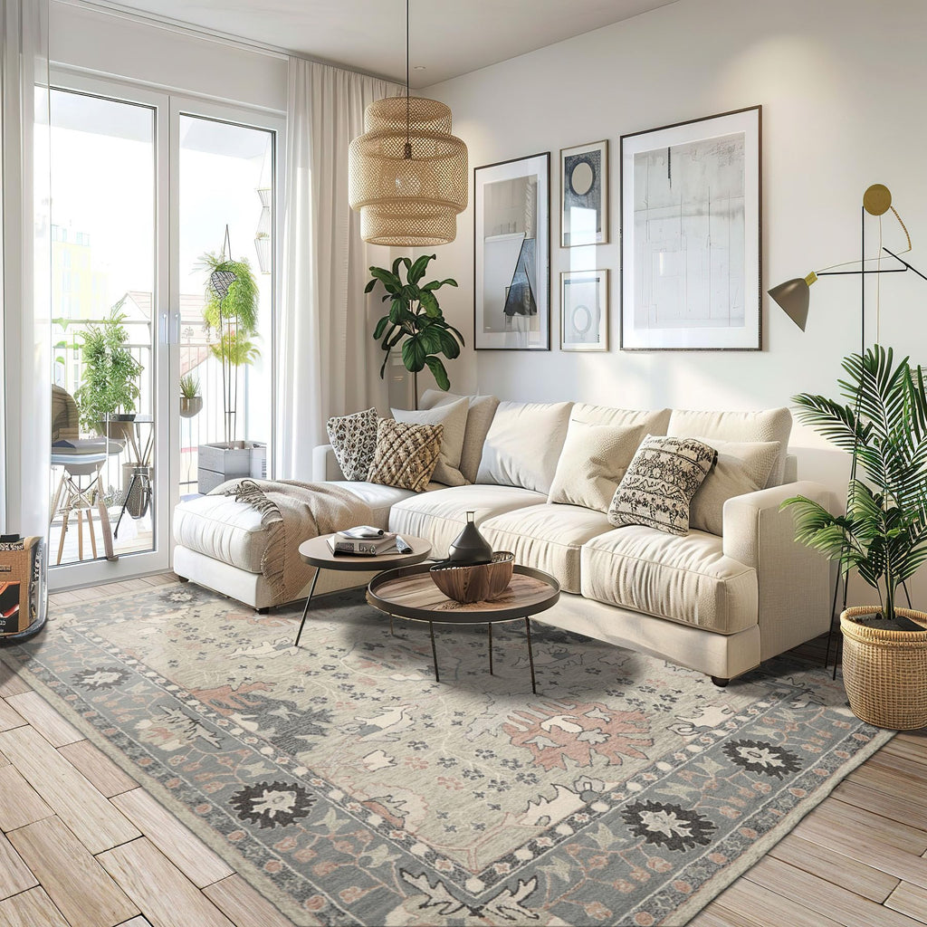 5x8 Rectangular Hand Hooked Handmade Sage Transitional Arts & Crafts Wool Oriental Area Rug Perfect for Living Room, Kitchen, Bedroom, Home Office, Dining Room