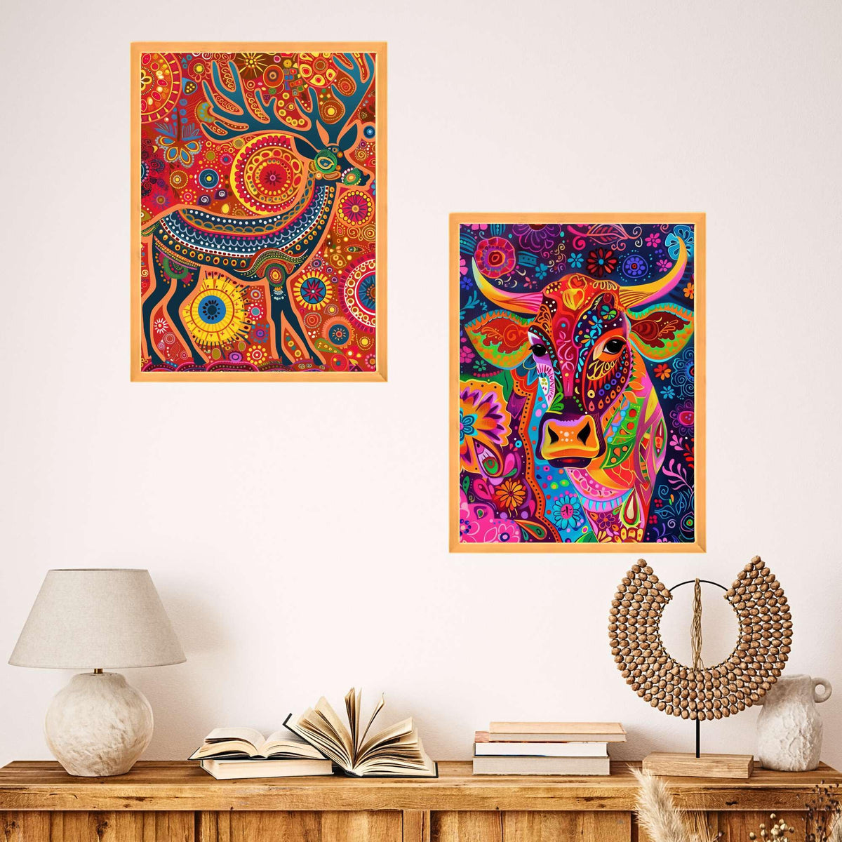 Bhavya Craft Emporium Hub Set of Two Wall Paintings for Wall Dacoration Large Framed Wall Paintings for Living Room & Bedroom Wall Art for Home Decoration & Office Wall Decor (18x12 inch CH-WD2-17)