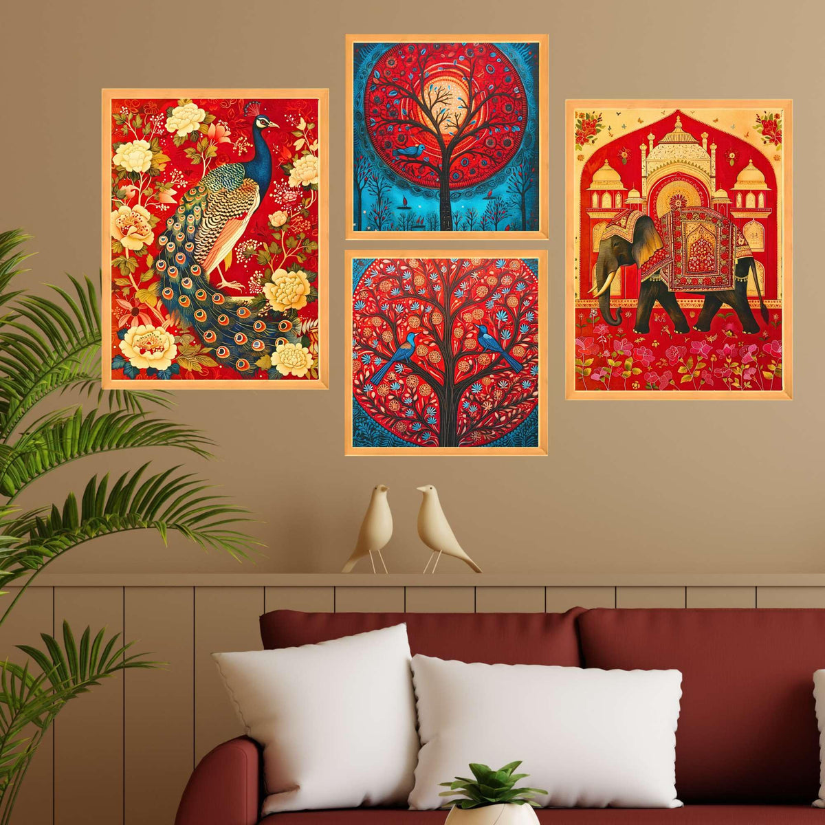 Bhavya Craft Emporium Hub Set of Four Wall Paintings for Wall Dacoration Large Framed Wall Paintings for Living Room & Bedroom Wall Art for Home Decoration & Office Wall Decor (13x10 inch CH-WD4-16)