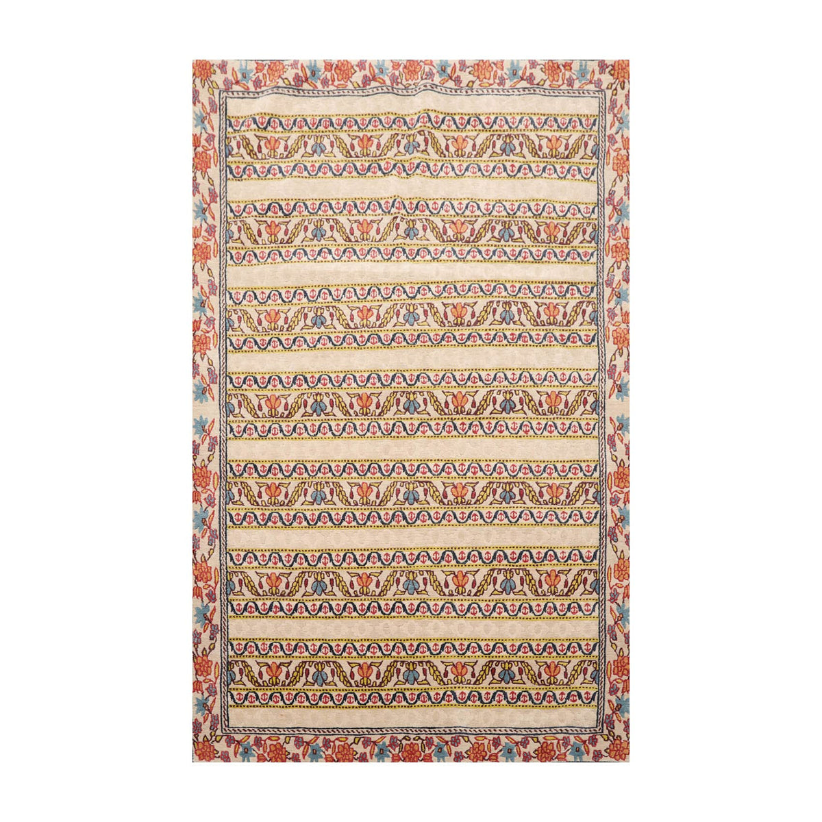4'x5'9'' Hand Knotted Wool Arts & Craft Oriental Area Rug Beige, Blue