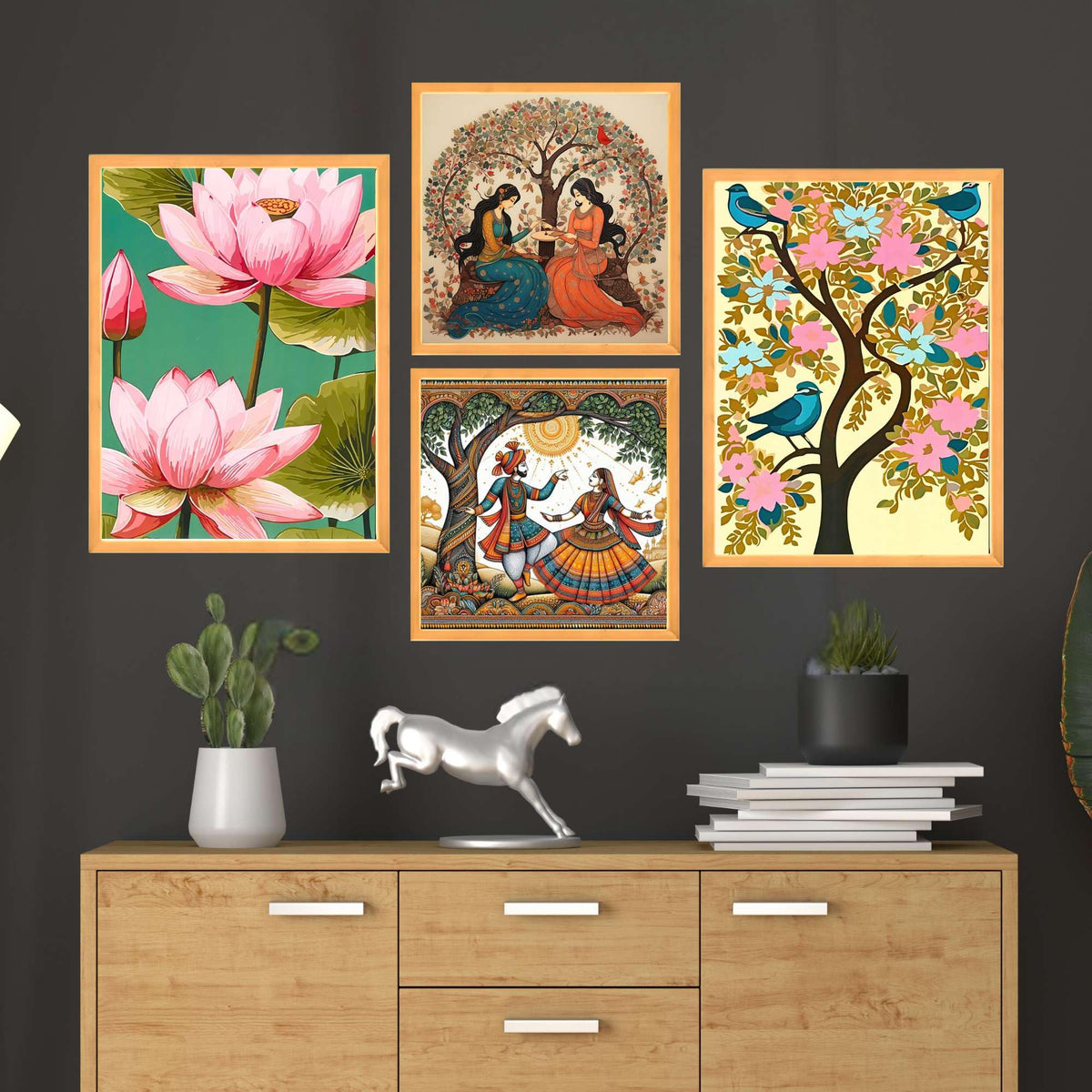 Bhavya Craft Emporium Hub Set of Four Wall Paintings for Wall Dacoration Large Framed Wall Paintings for Living Room & Bedroom Wall Art for Home Decoration & Office Wall Decor (13x10 inch CH-WD4-11)