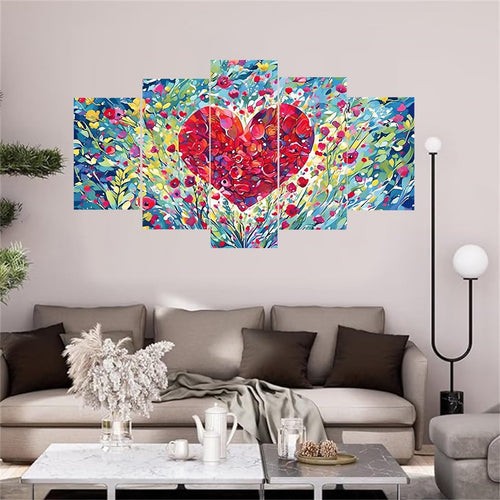 5 Panel Diamond Painting Kits 5D DIY Love Abstract Diamond Art Kits for Adults, Full Drill Round Diamond Dots Crystal Rhinestone Gems Arts and Crafts for Home Wall Decor Gifts 120x78in E-53