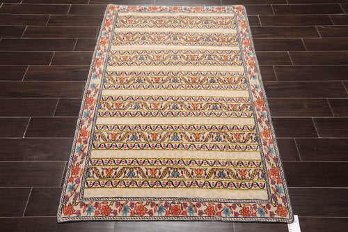 4'x5'9'' Hand Knotted Wool Arts & Craft Oriental Area Rug Beige, Blue