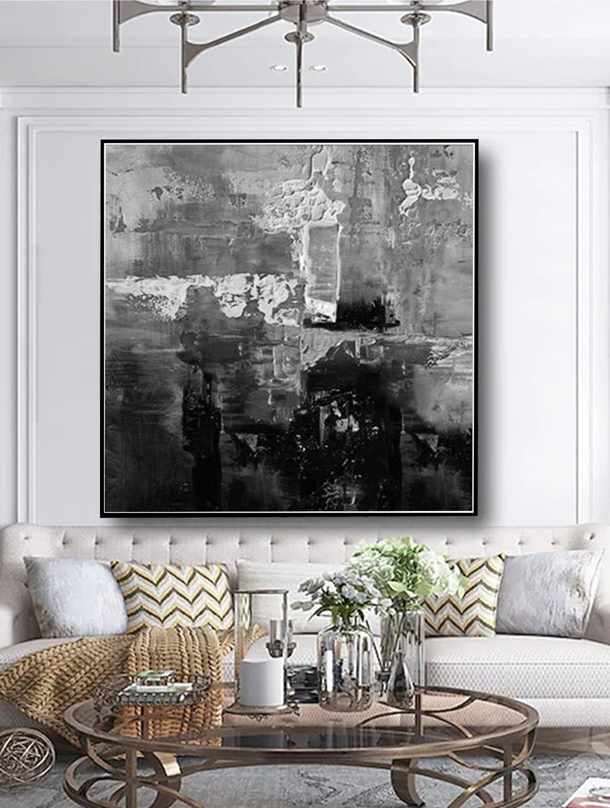 Abstract Black And White Thick Texture Canvas Wall Art Hand Painted Oil Painting Wall Decor Acrylic Canvas Craft For Home Decor 40x40 inches