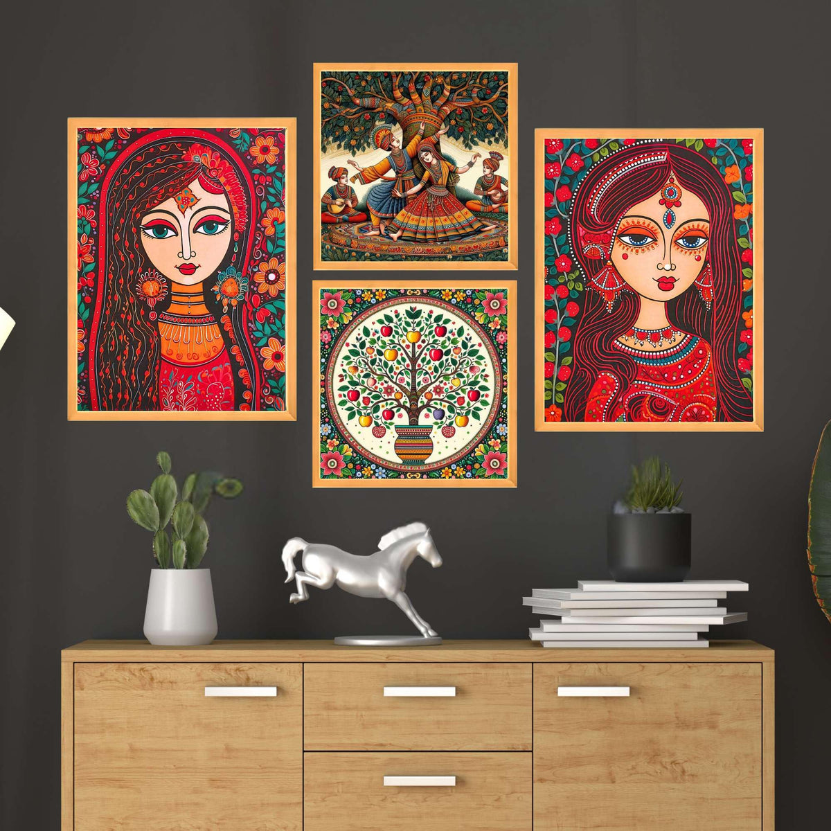Bhavya Craft Emporium Hub Set of Four Wall Paintings for Wall Dacoration Large Framed Wall Paintings for Living Room & Bedroom Wall Art for Home Decoration & Office Wall Decor (13x10 inch CH-WD4-12)