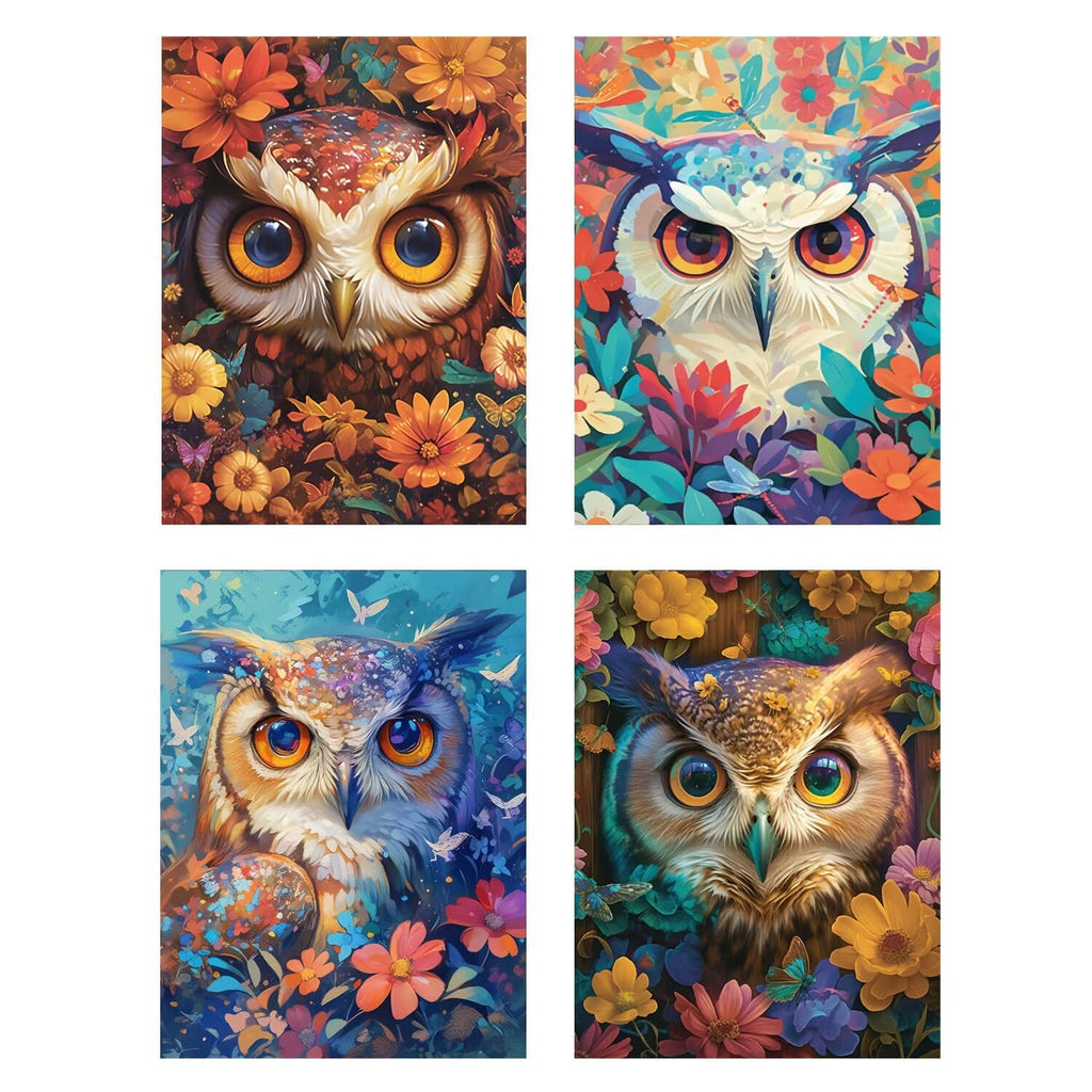 4 Pack Flower Diamond Art Kits 24x36inch Diamond Painting Owl, Full Square Drill Gem Art Painting Kits DIY Crystal Embroidery Cross Stitch Arts and Crafts for Girls 8-12, Home Wall Decor Gifts O-445y