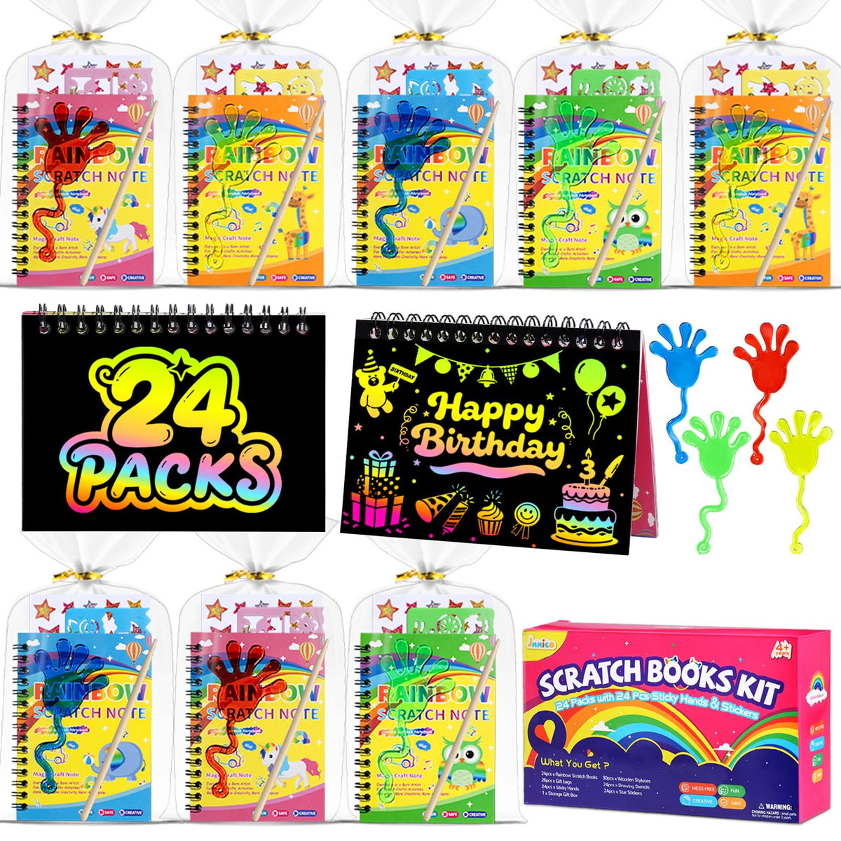 24 Packs Scratch Art Notebook+Sticky Hands+Stickers+Dragon Lamp Craft Kit