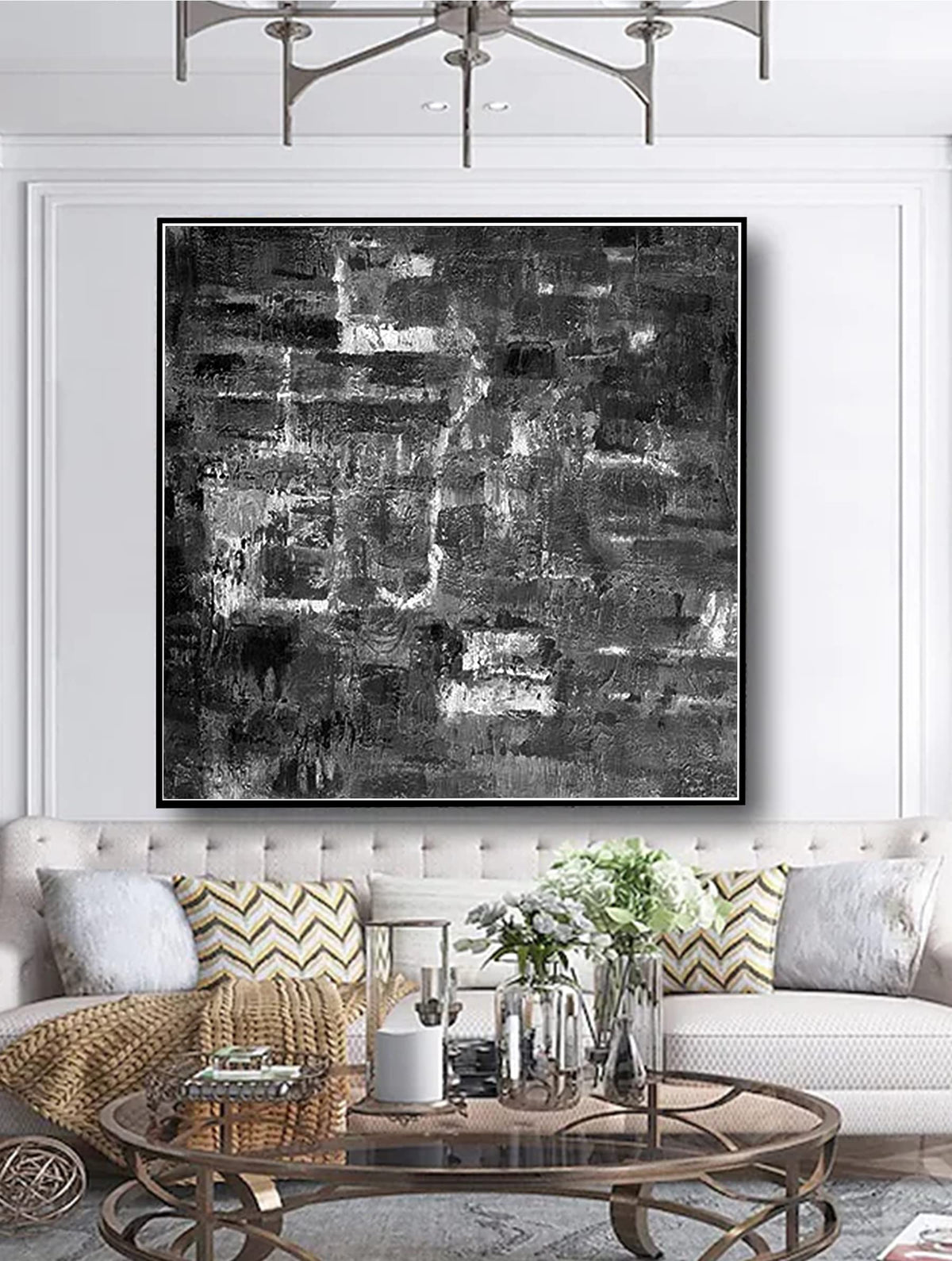 Abstract Black And White Thick Texture Canvas Wall Art Hand Painted Oil Painting Wall Decor Acrylic Canvas Craft For Home Decor 40x40 inches