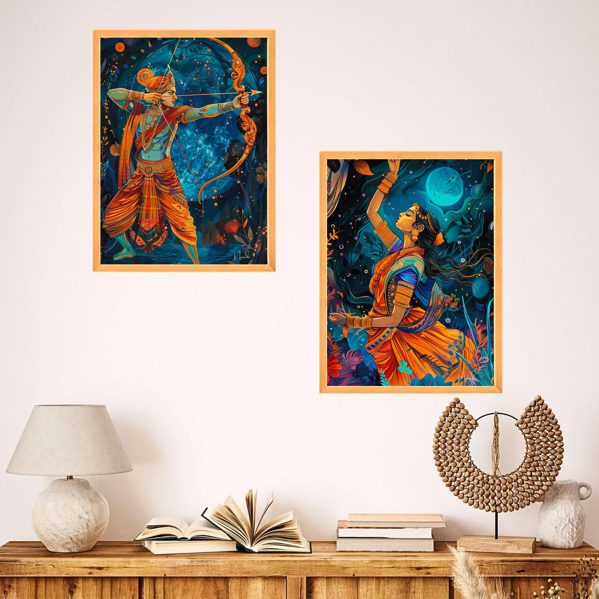 Bhavya Craft Emporium Hub Set of Two Wall Paintings for Wall Dacoration Large Framed Wall Paintings for Living Room & Bedroom Wall Art for Home Decoration & Office Wall Decor (18x12 inch CH-WD2-17)