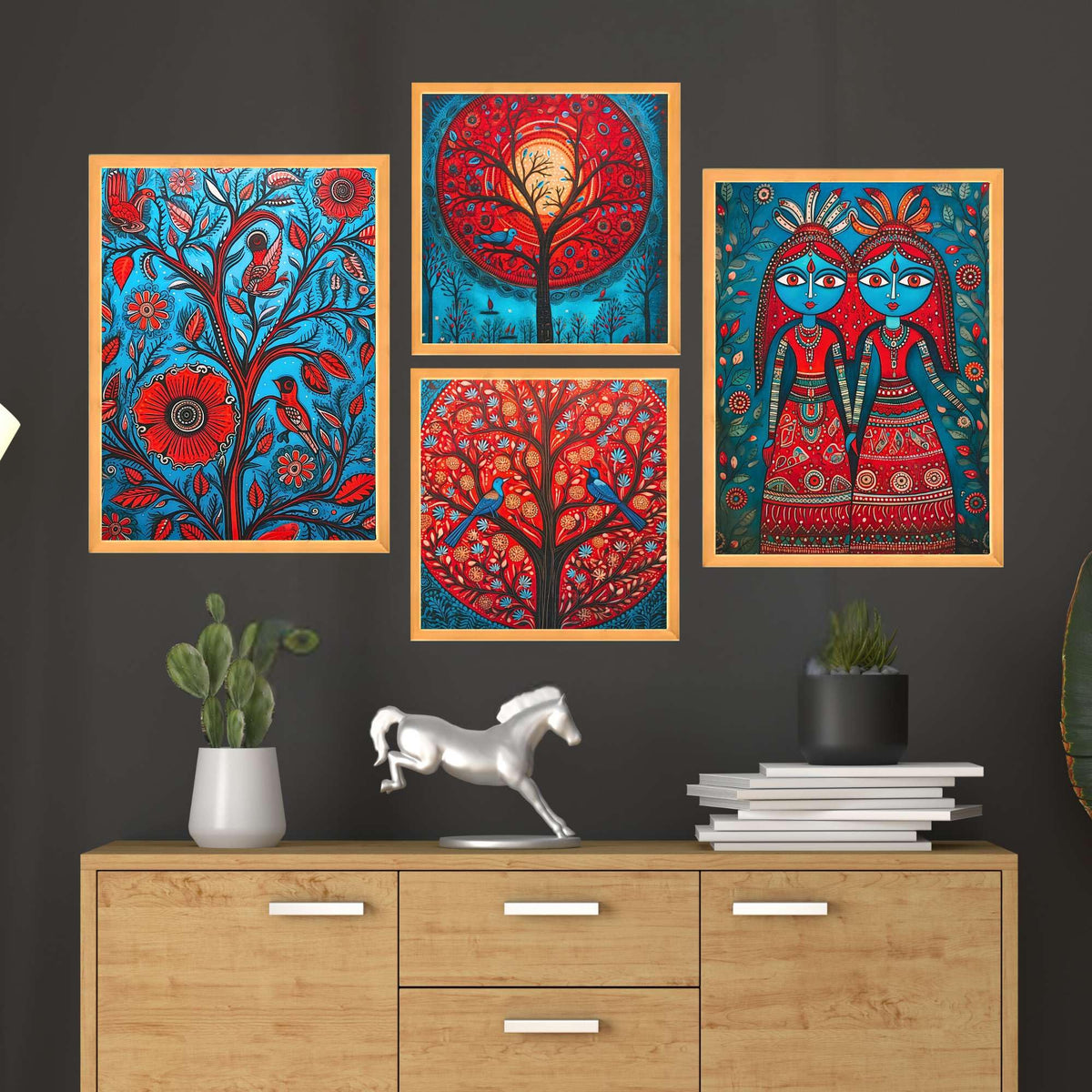 An'Divas Crafts Set of Four Wall Paintings for Wall Dacoration Large Framed Wall Paintings for Living Room & Bedroom Wall Art for Home Decoration & Office Wall Decor (13x10 inch CH-WD4-8)